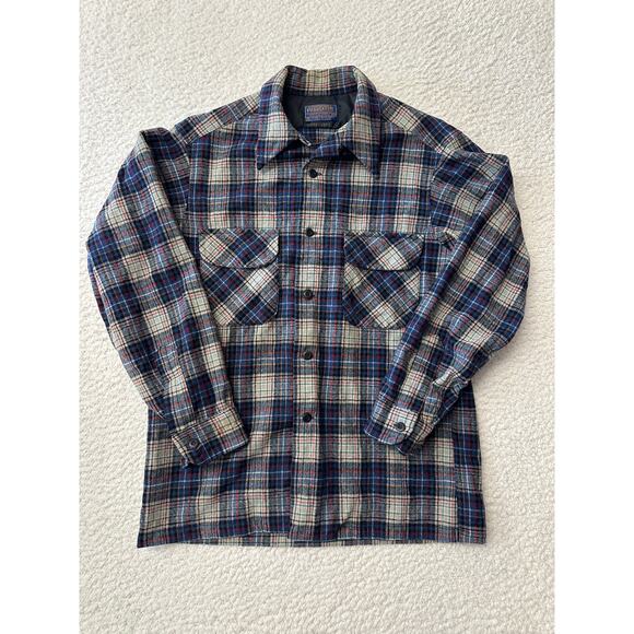 Vintage 1970s Pendleton Mens Wool Flannel Board Shirt Medium made in USA - Picture 1 of 6